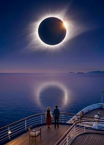 Solar eclipse over the Mediterranean viewed from a ship
