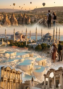 Collage of Cappadocia, Istanbul, Pamukkale and Ephesus