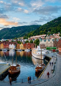 Colorful waterfront buildings and harbor in Bergen, Norway